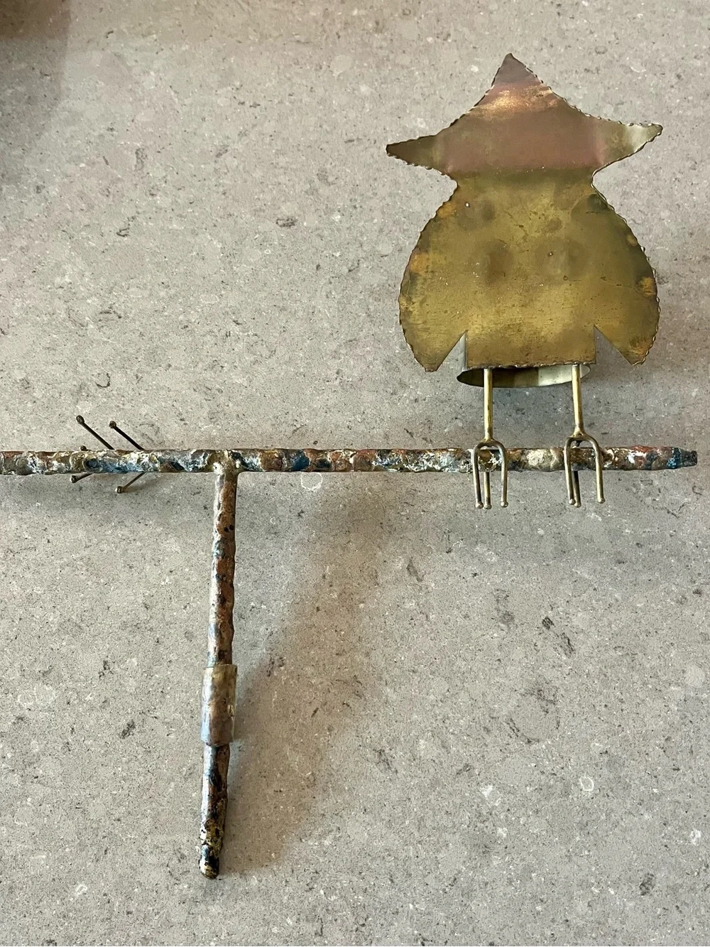 Vintage Brutalist Metal Bird Perch Decor in Brass and other Metal - Unbranded